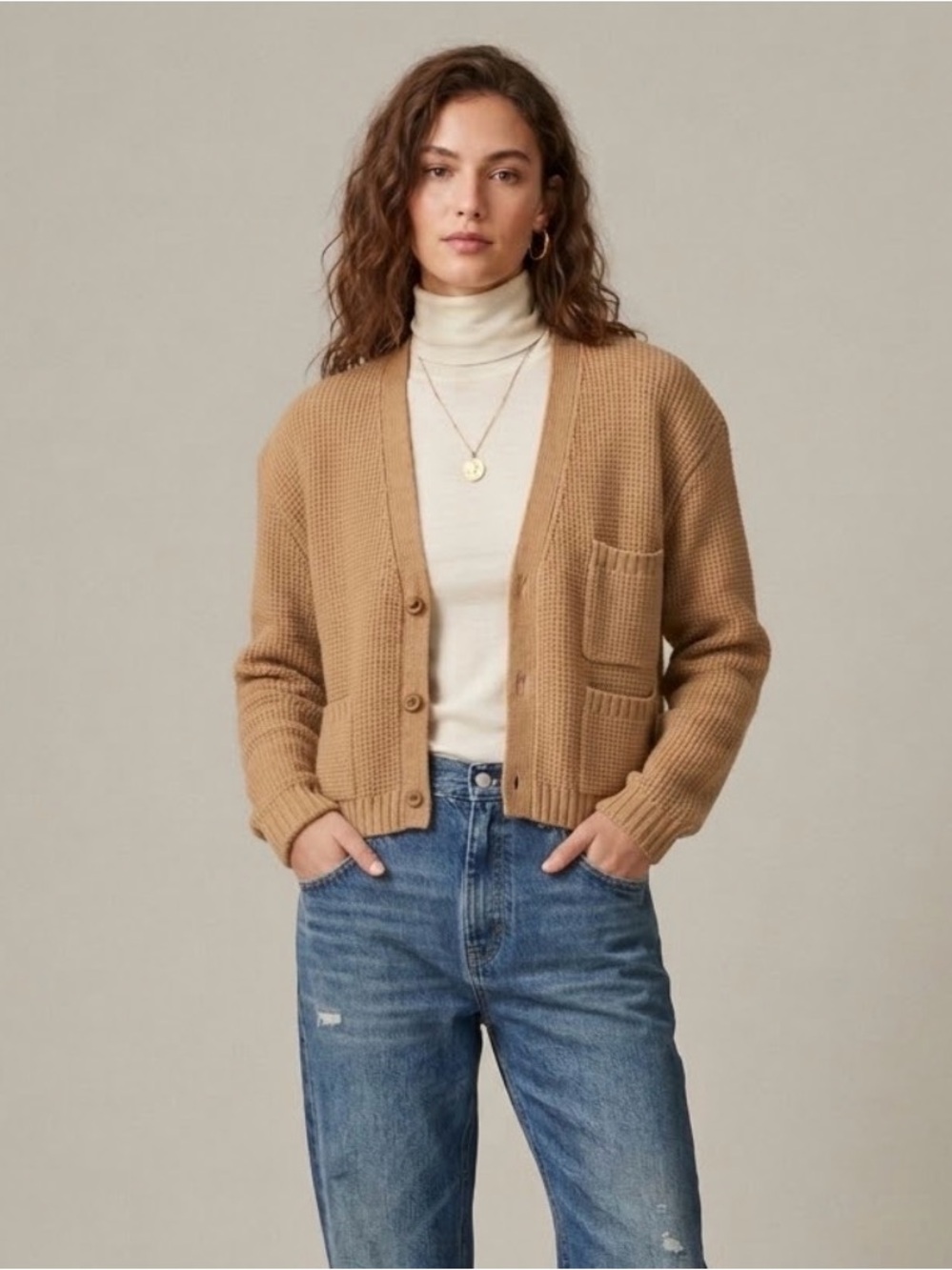 Men's Rib-Knit Camel Hair Cardigan